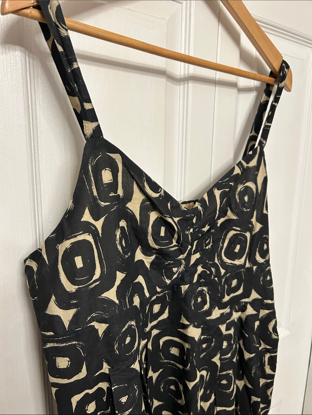 Xl 100% cotton Black & Cream Abstract Print Mini Dress, with pockets